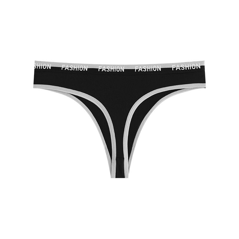 (image for) Women Low Rise Letter Print Waistband Color Block Thong Panties Butt Lifting Breathable Cotton Crotch Yoga Gym Workout Sport Intimates