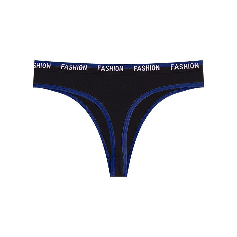 (image for) Women Low Rise Letter Print Waistband Color Block Thong Panties Butt Lifting Breathable Cotton Crotch Yoga Gym Workout Sport Intimates