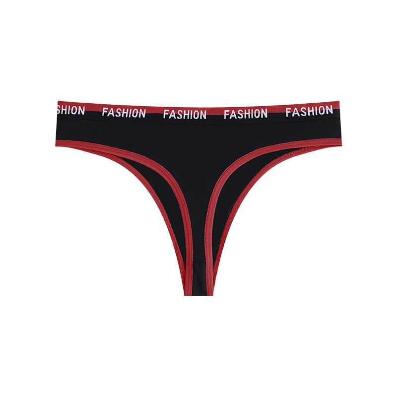 (image for) Women Low Rise Letter Print Waistband Color Block Thong Panties Butt Lifting Breathable Cotton Crotch Yoga Gym Workout Sport Intimates