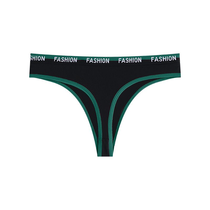 (image for) Women Low Rise Letter Print Waistband Color Block Thong Panties Butt Lifting Breathable Cotton Crotch Yoga Gym Workout Sport Intimates