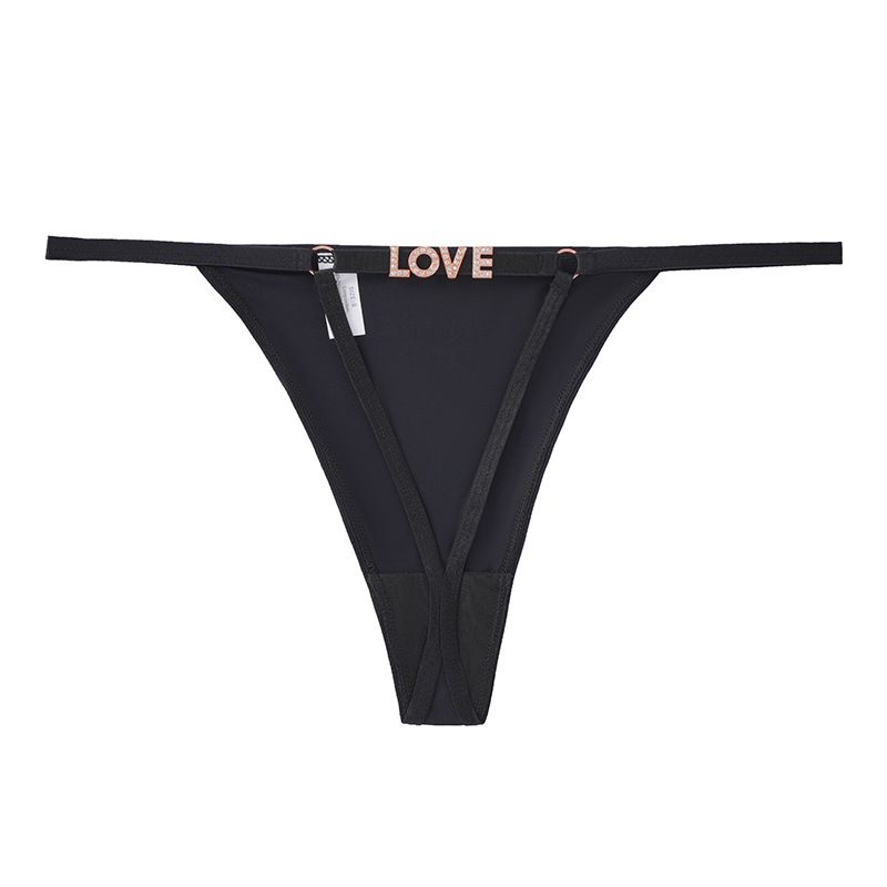 (image for) Women Low Rise Thin Strap Thong Panties with LOVE Waist Detail 100% Cotton Crotch Butt Lifting Breathable Seamless Sexy Everyday Intimates