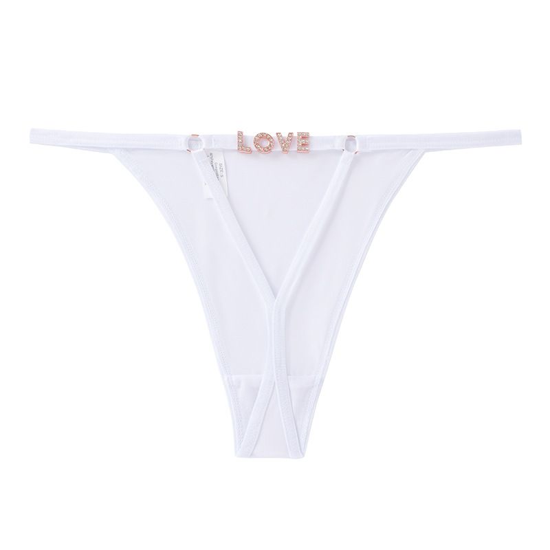 (image for) Women Low Rise Thin Strap Thong Panties with LOVE Waist Detail 100% Cotton Crotch Butt Lifting Breathable Seamless Sexy Everyday Intimates