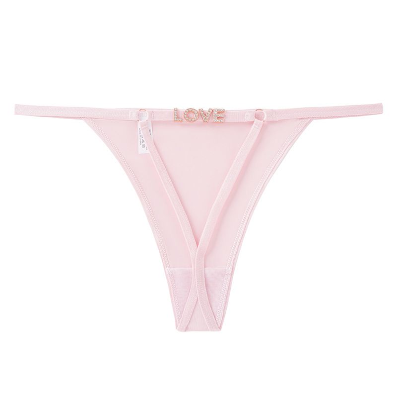 (image for) Women Low Rise Thin Strap Thong Panties with LOVE Waist Detail 100% Cotton Crotch Butt Lifting Breathable Seamless Sexy Everyday Intimates