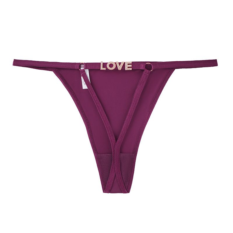 (image for) Women Low Rise Thin Strap Thong Panties with LOVE Waist Detail 100% Cotton Crotch Butt Lifting Breathable Seamless Sexy Everyday Intimates