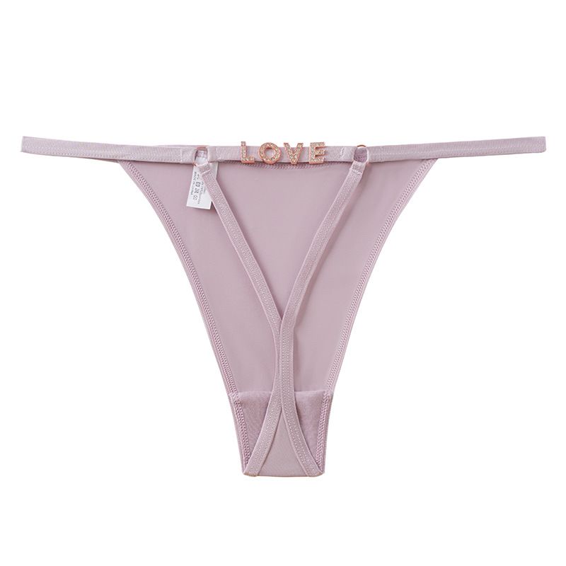 (image for) Women Low Rise Thin Strap Thong Panties with LOVE Waist Detail 100% Cotton Crotch Butt Lifting Breathable Seamless Sexy Everyday Intimates