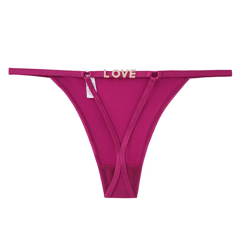 (image for) Women Low Rise Thin Strap Thong Panties with LOVE Waist Detail 100% Cotton Crotch Butt Lifting Breathable Seamless Sexy Everyday Intimates