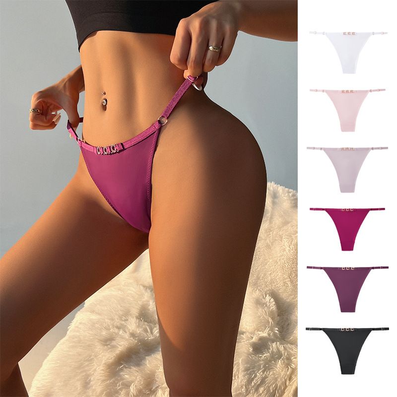Women Low Rise Metal Ring Decor Thong Panties 100% Cotton Crotch Breathable Butt Lifting Seamless Sexy Everyday Intimates (image for) Women Low Rise Metal Ring Decor Thong Panties 100% Cotton Crotch Breathable Butt Lifting Seamless Sexy Everyday Intimates