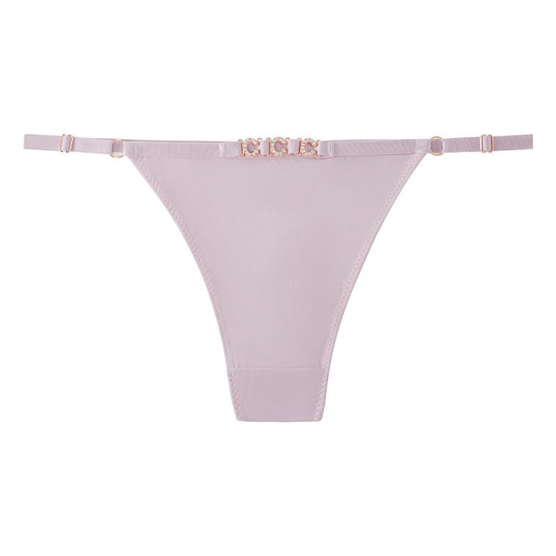 (image for) Women Low Rise Metal Ring Decor Thong Panties 100% Cotton Crotch Breathable Butt Lifting Seamless Sexy Everyday Intimates