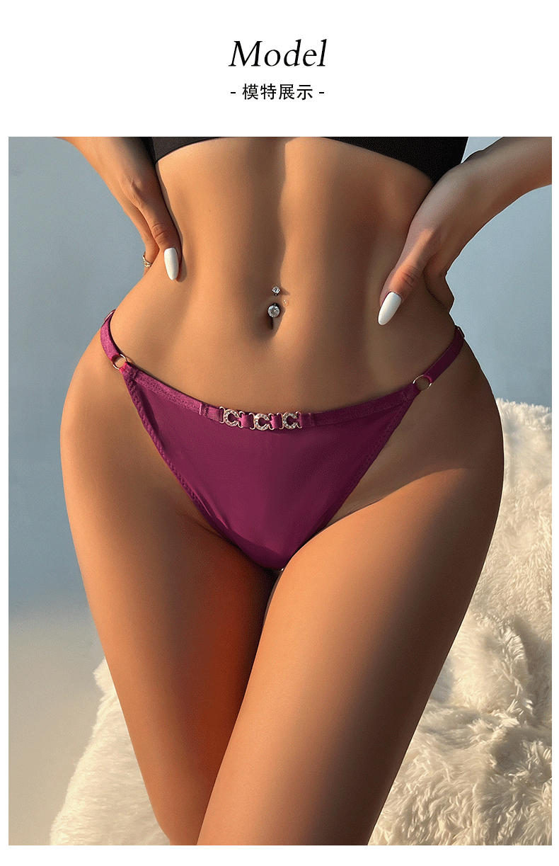 (image for) Women Low Rise Metal Ring Decor Thong Panties 100% Cotton Crotch Breathable Butt Lifting Seamless Sexy Everyday Intimates