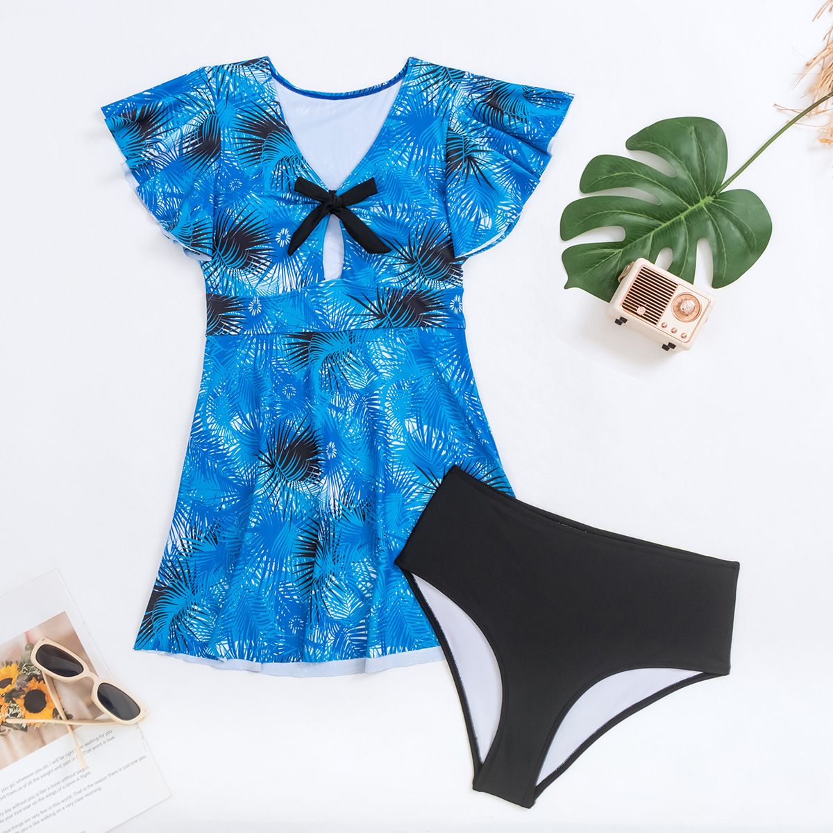 (image for) Women Floral Print One‑Piece Skirted Swimsuit, Conservative Tankini Swim Dress