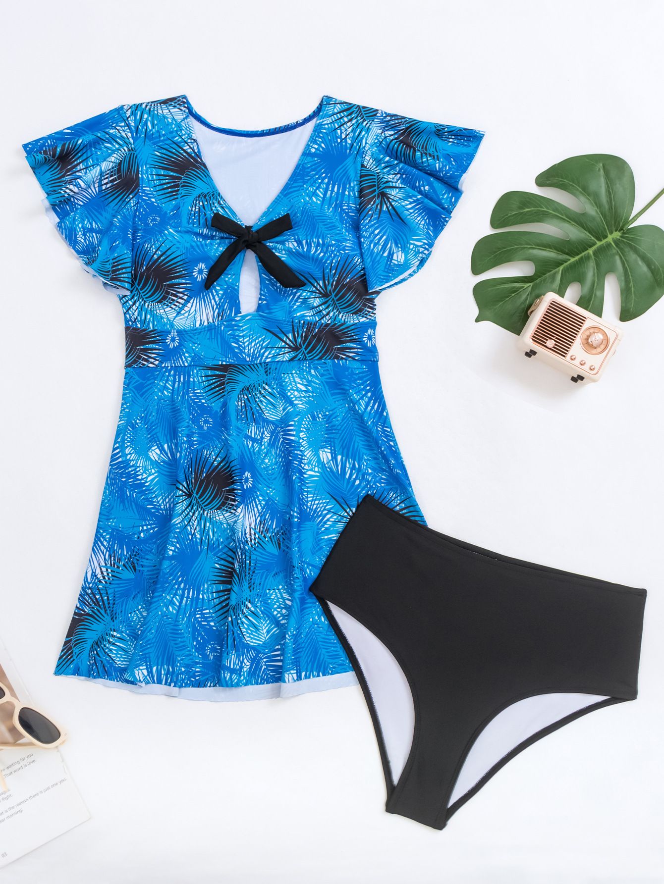 (image for) Women Floral Print One‑Piece Skirted Swimsuit, Conservative Tankini Swim Dress