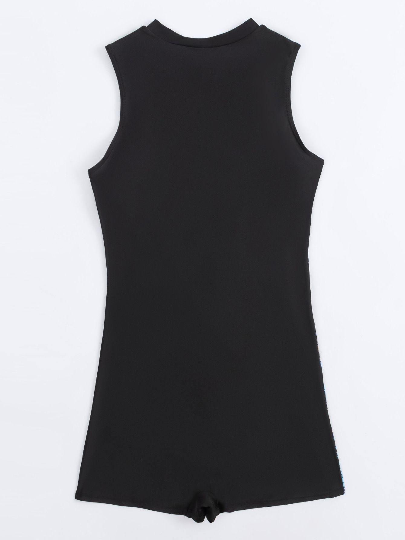 (image for) New Women Sleeveless Printed Color Block Conservative Boy‑Leg One‑Piece Swimsuit Surf Suit