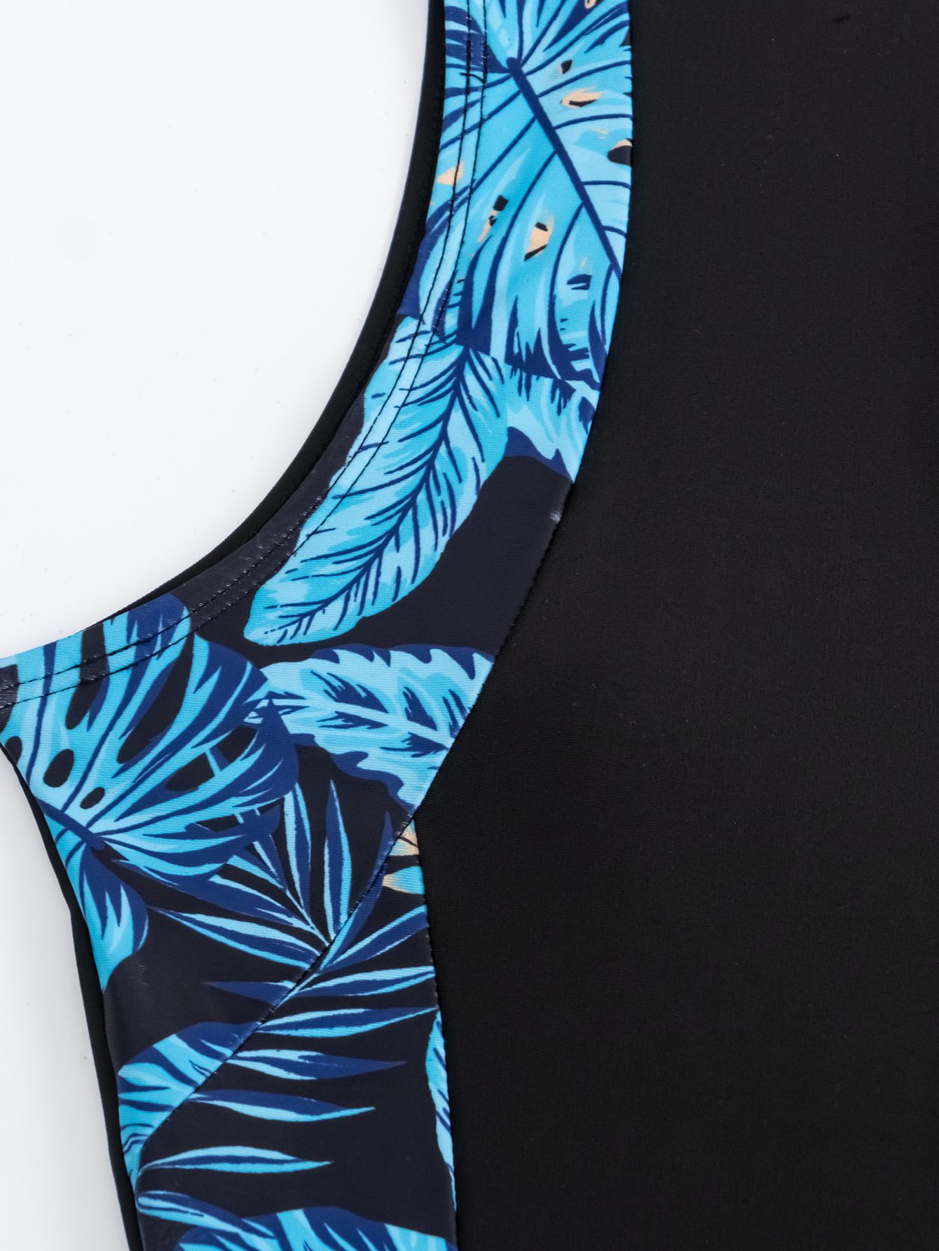 (image for) New Women Sleeveless Printed Color Block Conservative Boy‑Leg One‑Piece Swimsuit Surf Suit