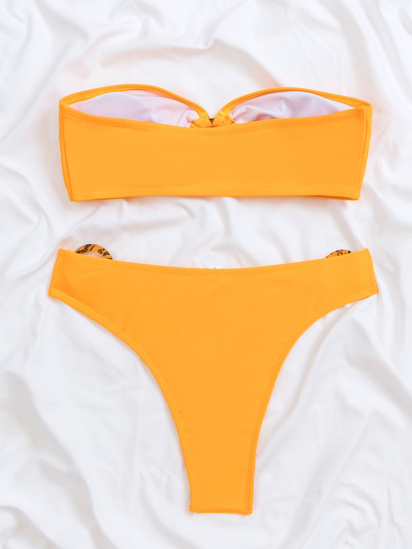 (image for) Solid Bandeau O‑Ring Two‑Piece Bikini Set Cutout Ring Detail High‑Cut Bottom Women Swimsuit