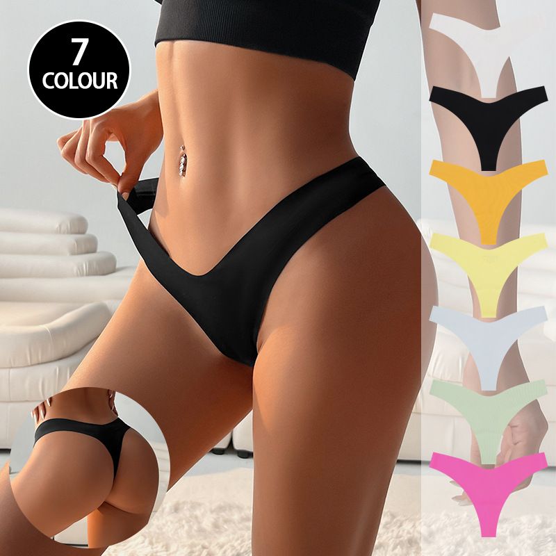 Women Low Rise V-Cut Narrow Waist Ice Silk Thong Panties 90%-95% Cotton Crotch Quick Dry Breathable No-Show Sport Everyday Intimates