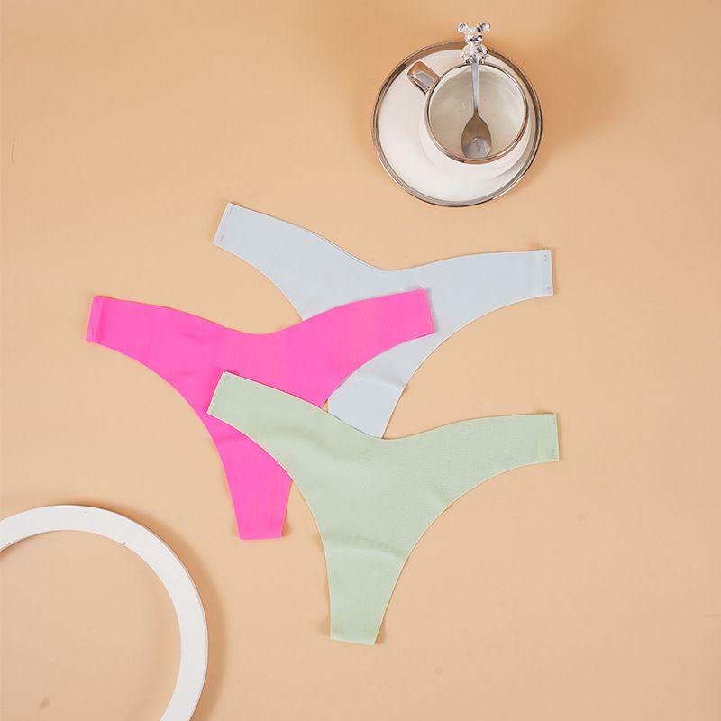 (image for) Women Low Rise V-Cut Narrow Waist Ice Silk Thong Panties 90%-95% Cotton Crotch Quick Dry Breathable No-Show Sport Everyday Intimates