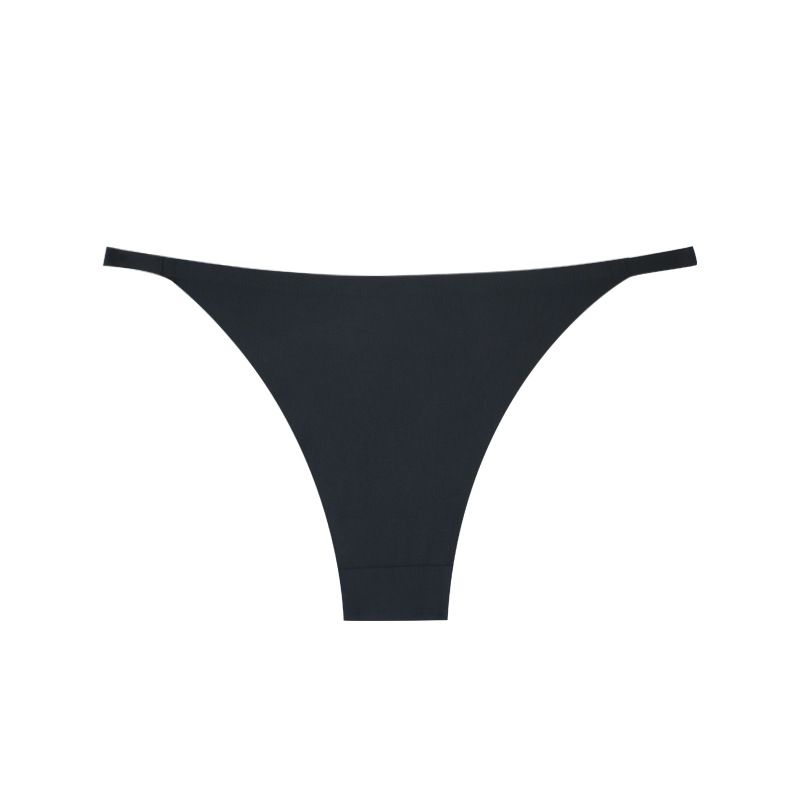 (image for) Women Low Rise Metal Ring Strap One-Piece Ice Silk Thong Panties 100% Cotton Crotch Seamless Quick Dry Breathable Sexy No-Show Everyday Intimates