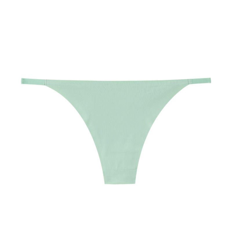 (image for) Women Low Rise Metal Ring Strap One-Piece Ice Silk Thong Panties 100% Cotton Crotch Seamless Quick Dry Breathable Sexy No-Show Everyday Intimates