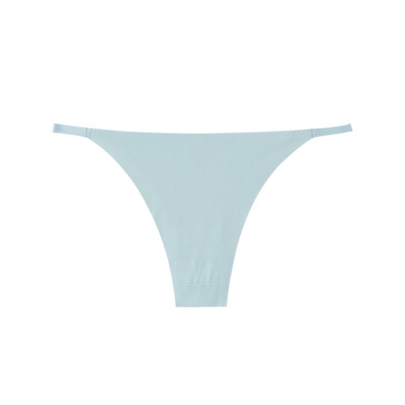 (image for) Women Low Rise Metal Ring Strap One-Piece Ice Silk Thong Panties 100% Cotton Crotch Seamless Quick Dry Breathable Sexy No-Show Everyday Intimates