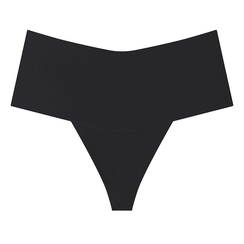 (image for) Women High Waist Seamless Ice Silk Thong Panties No-Show Breathable Tummy Fit Smooth Cotton Crotch Everyday Sport Intimates