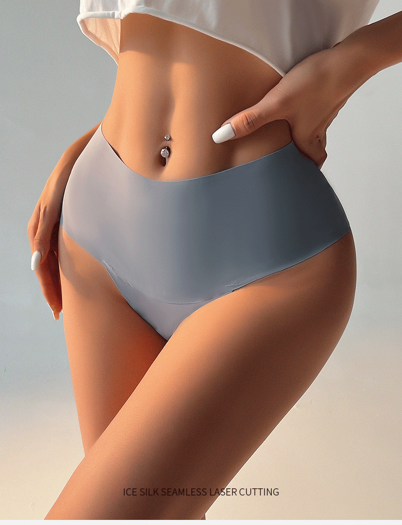 (image for) Women High Waist Seamless Ice Silk Thong Panties No-Show Breathable Tummy Fit Smooth Cotton Crotch Everyday Sport Intimates