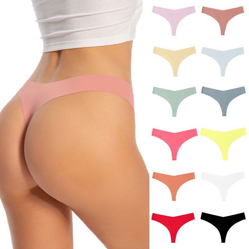 Women Low Rise One-Piece Seamless Ice Silk Thong Panties Cotton Crotch Breathable No-Show Sexy Sport Everyday Intimates