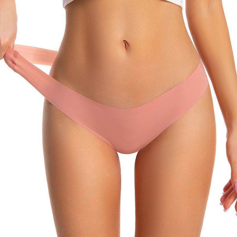 (image for) Women Low Rise One-Piece Seamless Ice Silk Thong Panties Cotton Crotch Breathable No-Show Sexy Sport Everyday Intimates