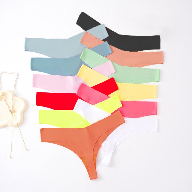(image for) Women Low Rise One-Piece Seamless Ice Silk Thong Panties Cotton Crotch Breathable No-Show Sexy Sport Everyday Intimates