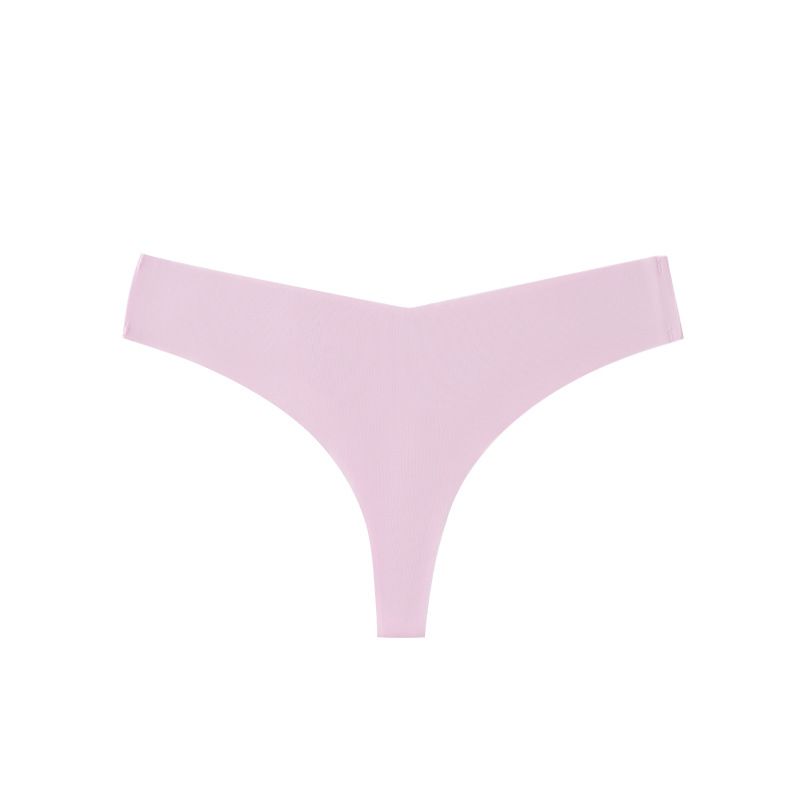 (image for) Women Low Rise One-Piece Seamless Ice Silk Thong Panties Cotton Crotch Breathable No-Show Sexy Sport Everyday Intimates