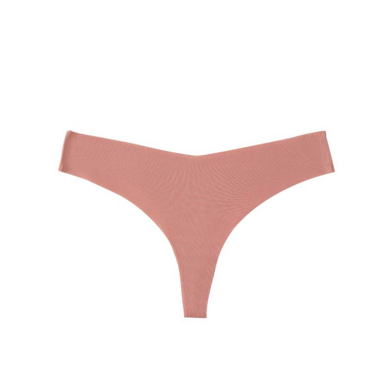 (image for) Women Low Rise One-Piece Seamless Ice Silk Thong Panties Cotton Crotch Breathable No-Show Sexy Sport Everyday Intimates
