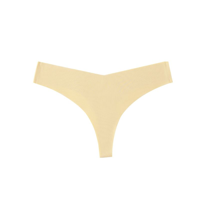 (image for) Women Low Rise One-Piece Seamless Ice Silk Thong Panties Cotton Crotch Breathable No-Show Sexy Sport Everyday Intimates