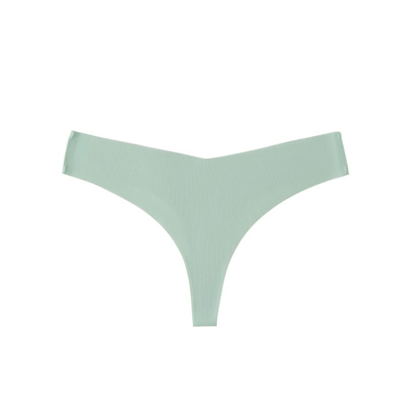 (image for) Women Low Rise One-Piece Seamless Ice Silk Thong Panties Cotton Crotch Breathable No-Show Sexy Sport Everyday Intimates