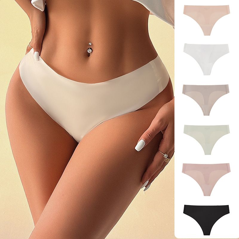 Women Low Rise One-Piece Seamless Ice Silk Thong Panties Breathable Cotton Crotch Stretchy No-Show Sport Everyday Intimates