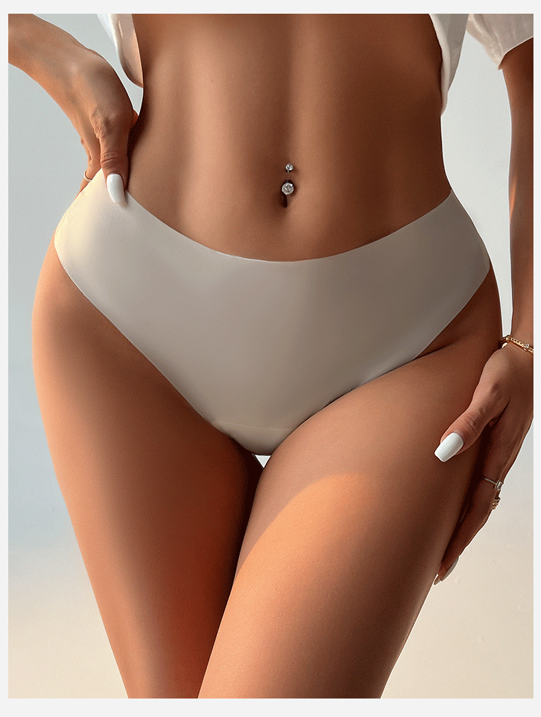 (image for) Women Low Rise One-Piece Seamless Ice Silk Thong Panties Breathable Cotton Crotch Stretchy No-Show Sport Everyday Intimates