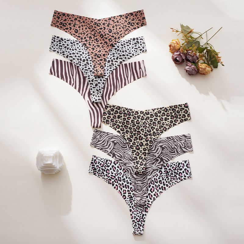 (image for) Women Leopard Zebra Animal Print Low Rise Bikini Brief Panties Anti-Exposure Breathable Nylon Beach Swimwear Bottoms