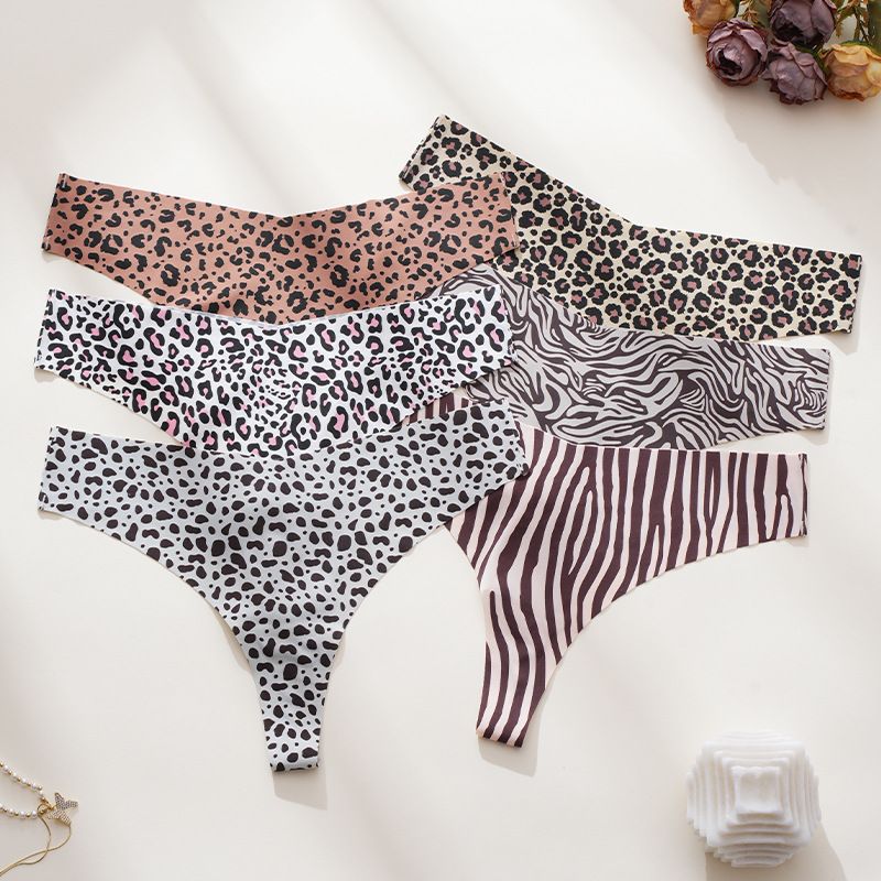 (image for) Women Leopard Zebra Animal Print Low Rise Bikini Brief Panties Anti-Exposure Breathable Nylon Beach Swimwear Bottoms