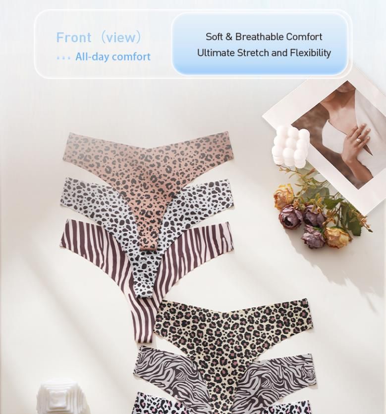 (image for) Women Leopard Zebra Animal Print Low Rise Bikini Brief Panties Anti-Exposure Breathable Nylon Beach Swimwear Bottoms
