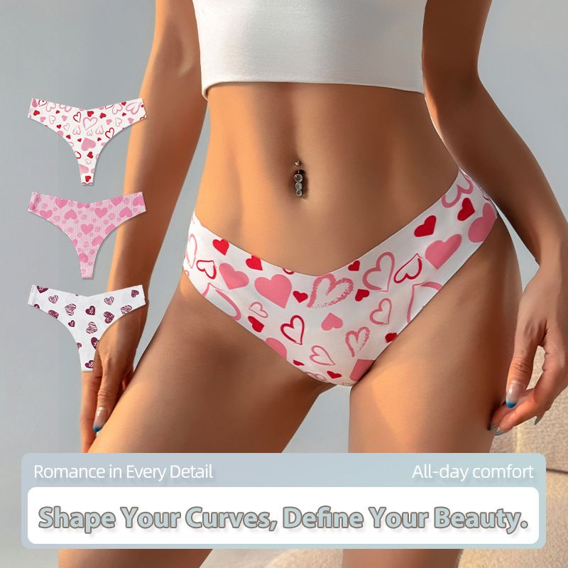 Women Digital Heart Floral Print Low Rise Seamless Brief Panties Breathable Stretchy Nylon Yoga No-Show Everyday Intimates (image for) Women Digital Heart Floral Print Low Rise Seamless Brief Panties Breathable Stretchy Nylon Yoga No-Show Everyday Intimates
