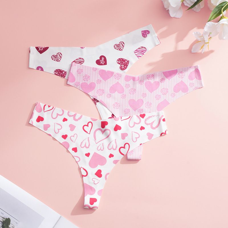 (image for) Women Digital Heart Floral Print Low Rise Seamless Brief Panties Breathable Stretchy Nylon Yoga No-Show Everyday Intimates