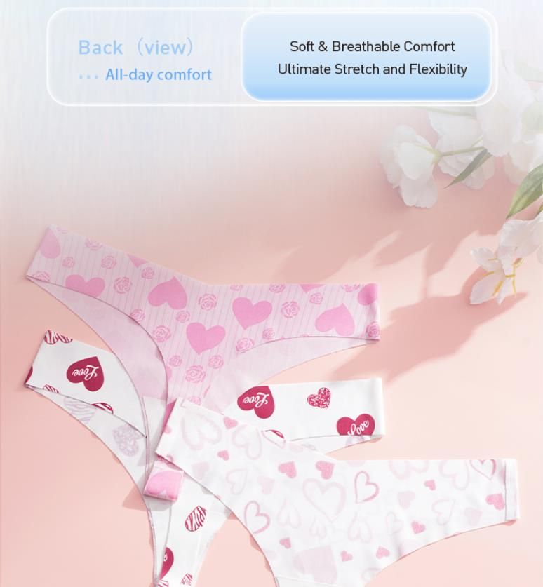 (image for) Women Digital Heart Floral Print Low Rise Seamless Brief Panties Breathable Stretchy Nylon Yoga No-Show Everyday Intimates
