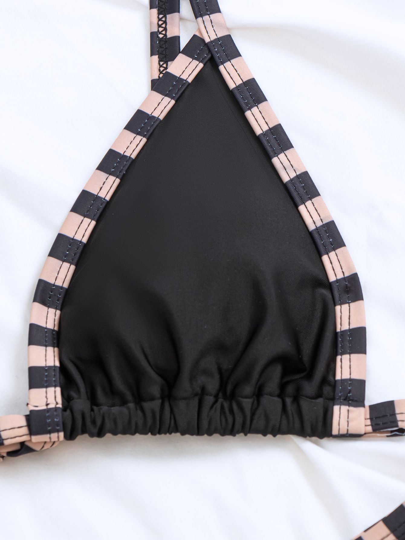 (image for) Women Striped Trim Triangle Bikini Set Two Piece Swimsuit