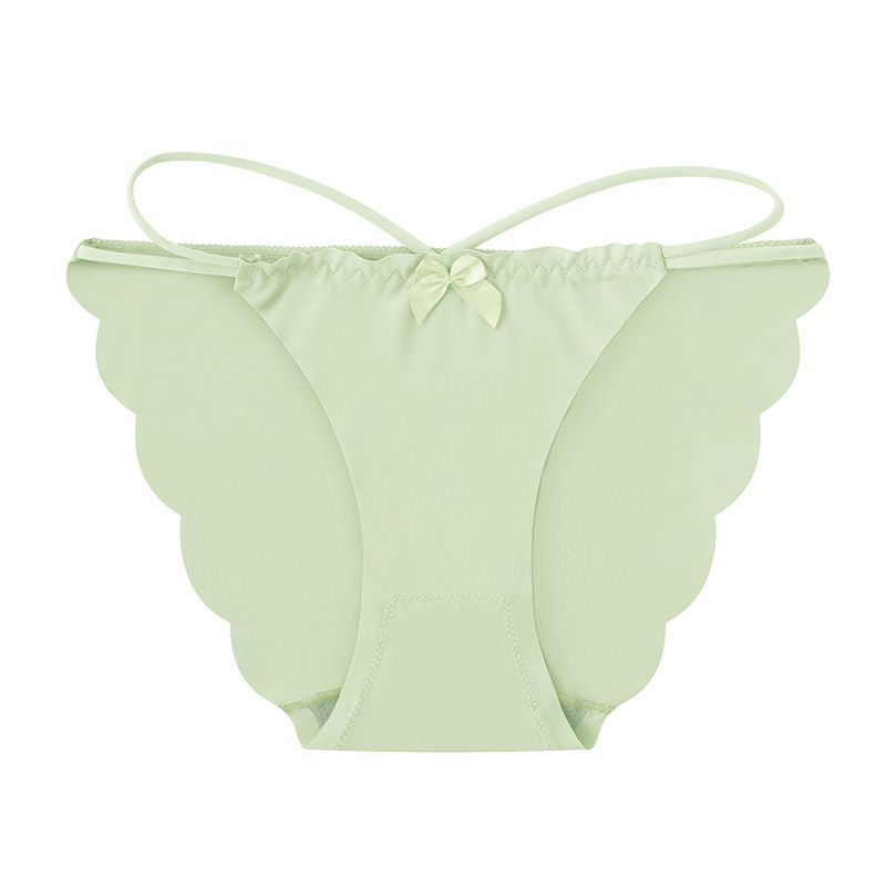 (image for) Women's Mid-Rise Thin Strap Bow Detail Ice Silk Triangle Briefs 100% Cotton Crotch Seamless Butt Lifting Breathable Everyday Intimates