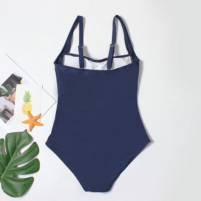 (image for) Women Solid Color Ruched One‑Piece Swimsuit Conservative Tummy Control Bathing Suit