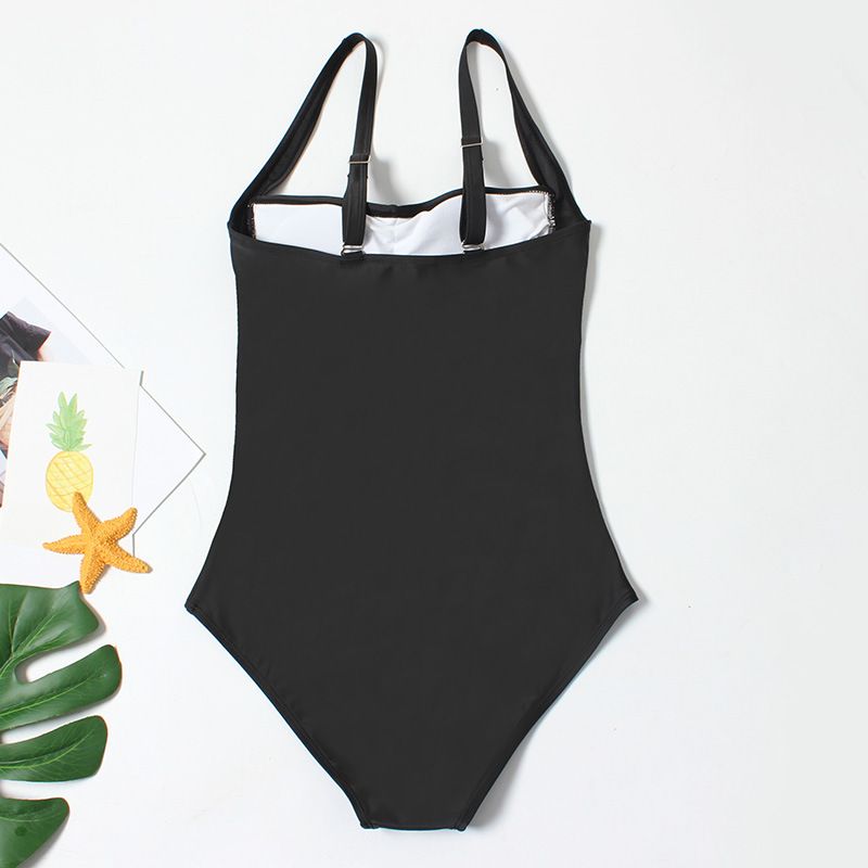 (image for) Women Solid Color Ruched One‑Piece Swimsuit Conservative Tummy Control Bathing Suit