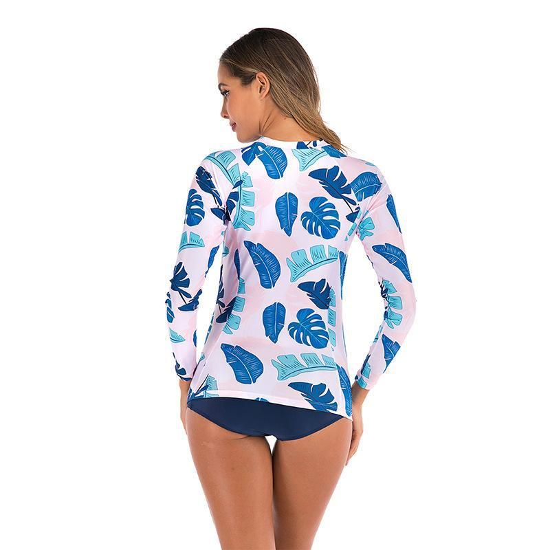 (image for) New Long‑Sleeve Floral Print Rash Guard Split Bikini Swimsuit For Women