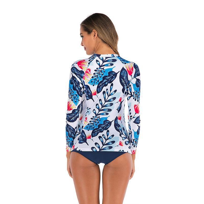 (image for) New Long‑Sleeve Floral Print Rash Guard Split Bikini Swimsuit For Women