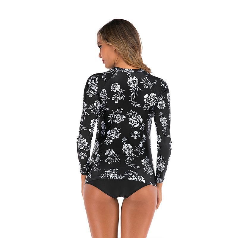 (image for) New Long‑Sleeve Floral Print Rash Guard Split Bikini Swimsuit For Women