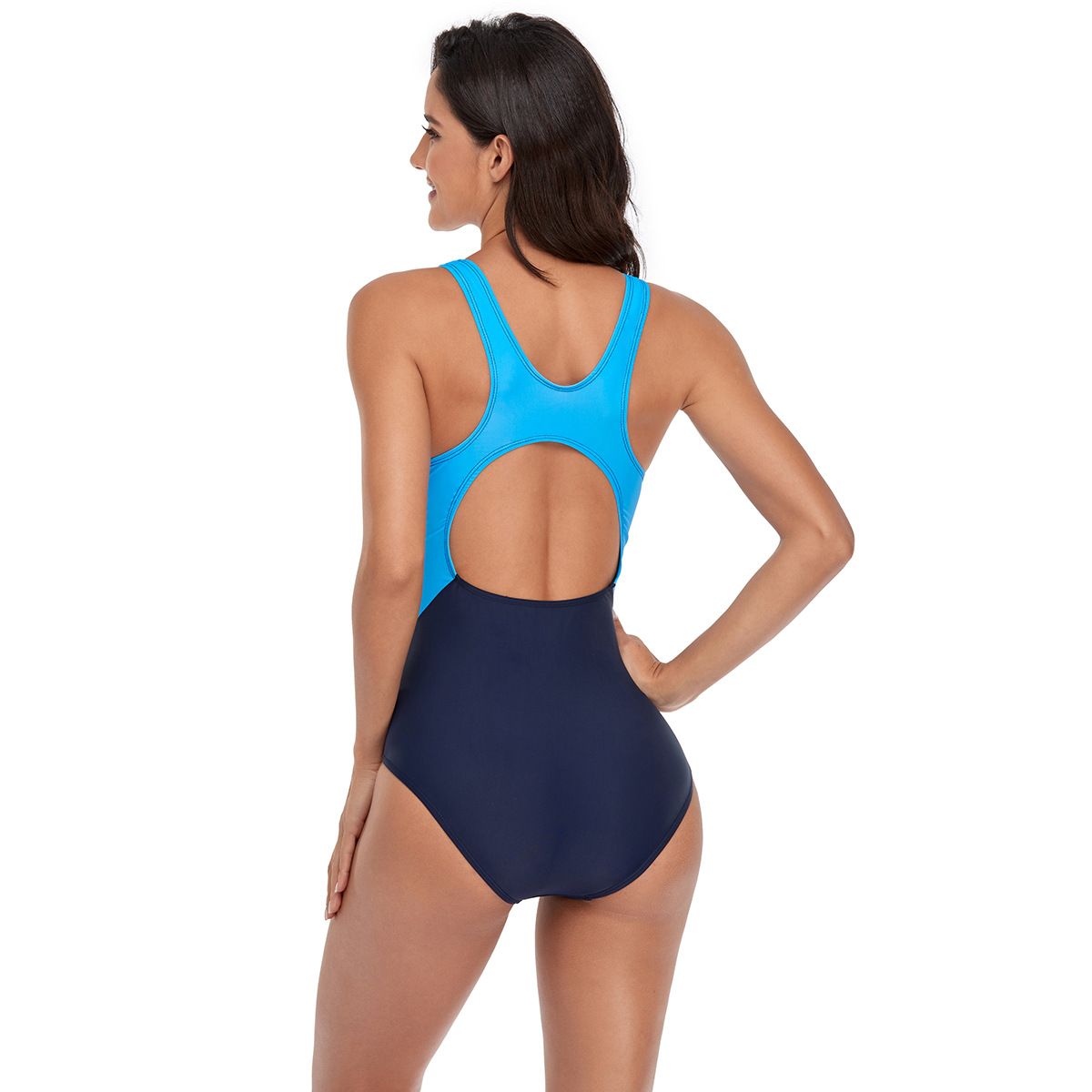 (image for) Women Professional Racing One‑Piece Swimsuit Color Block Athletic Training Competition Bathing Suit