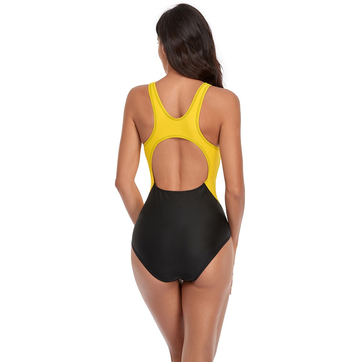 (image for) Women Professional Racing One‑Piece Swimsuit Color Block Athletic Training Competition Bathing Suit