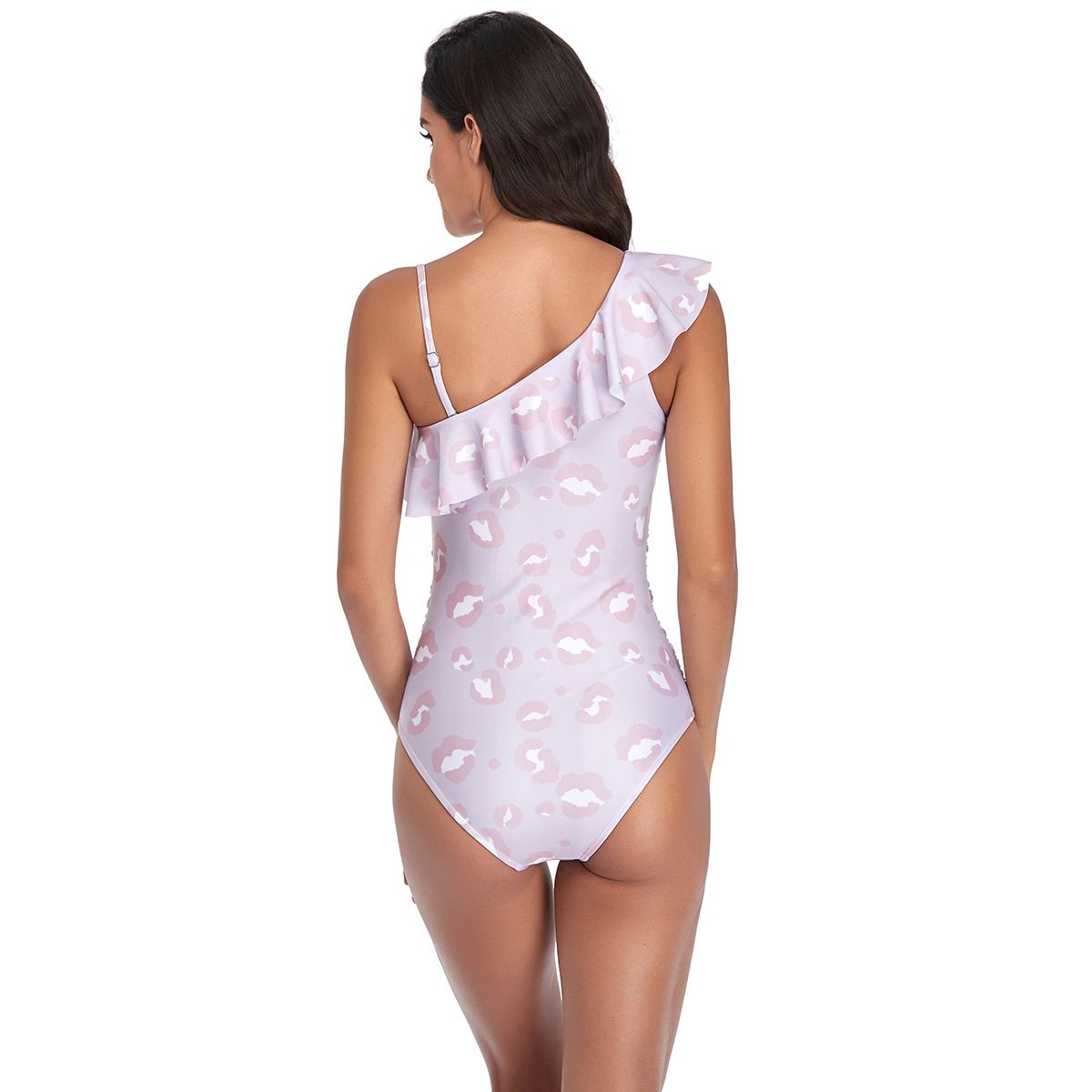 (image for) Women One‑Shoulder Ruffle Leopard Print One‑Piece Swimsuit Backless Bikini Bathing Suit